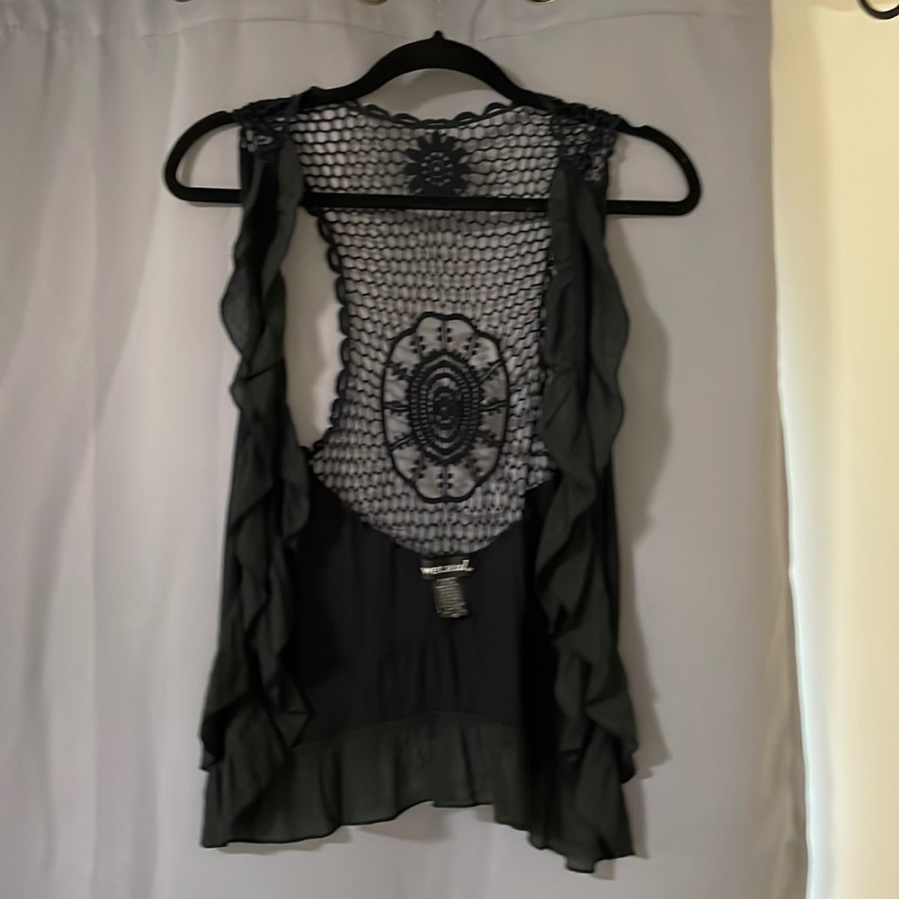 Beautiful sleeveless ruffle cover up with crochet style back
